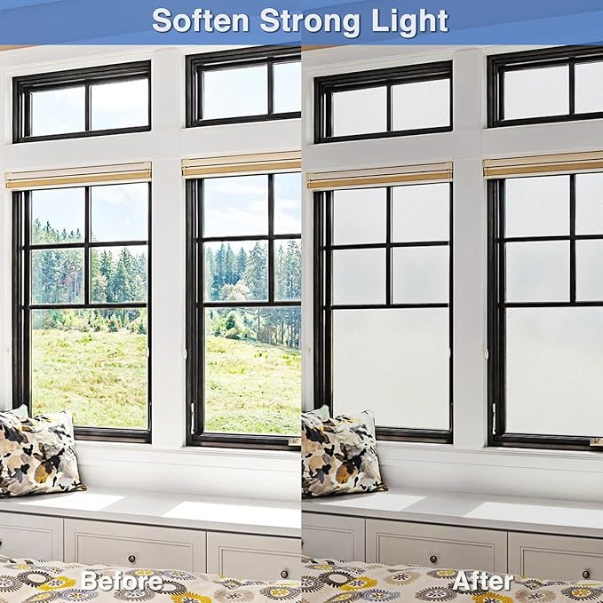 Volcanics Frosted Glass Window Privacy Film with Installation Tools, Removable Static Cling Bathroom Window Film, Heat Control UV Blocking, Peep-Proof, Ideal for Home Office 35.4 x 78.7 Inches