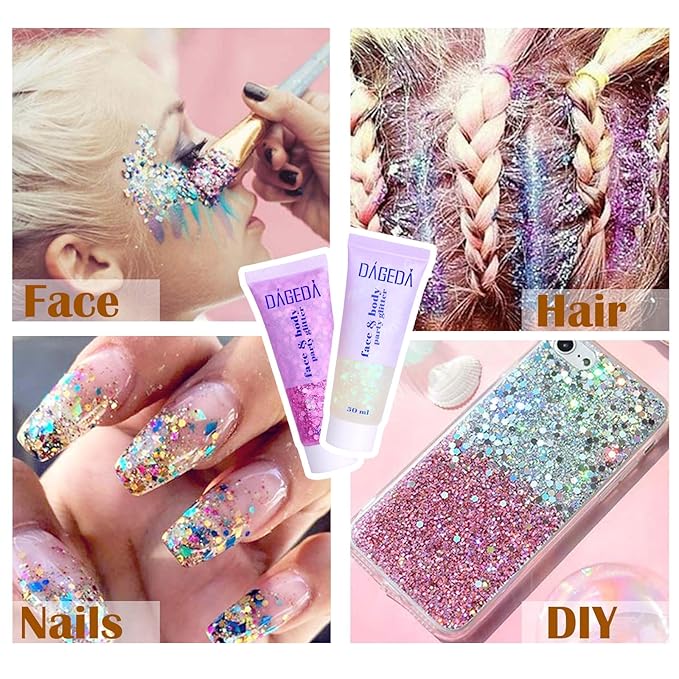 DAGEDA Red Body Glitter Gel, Sparkly Hair Face Glitter Makeup Accessories