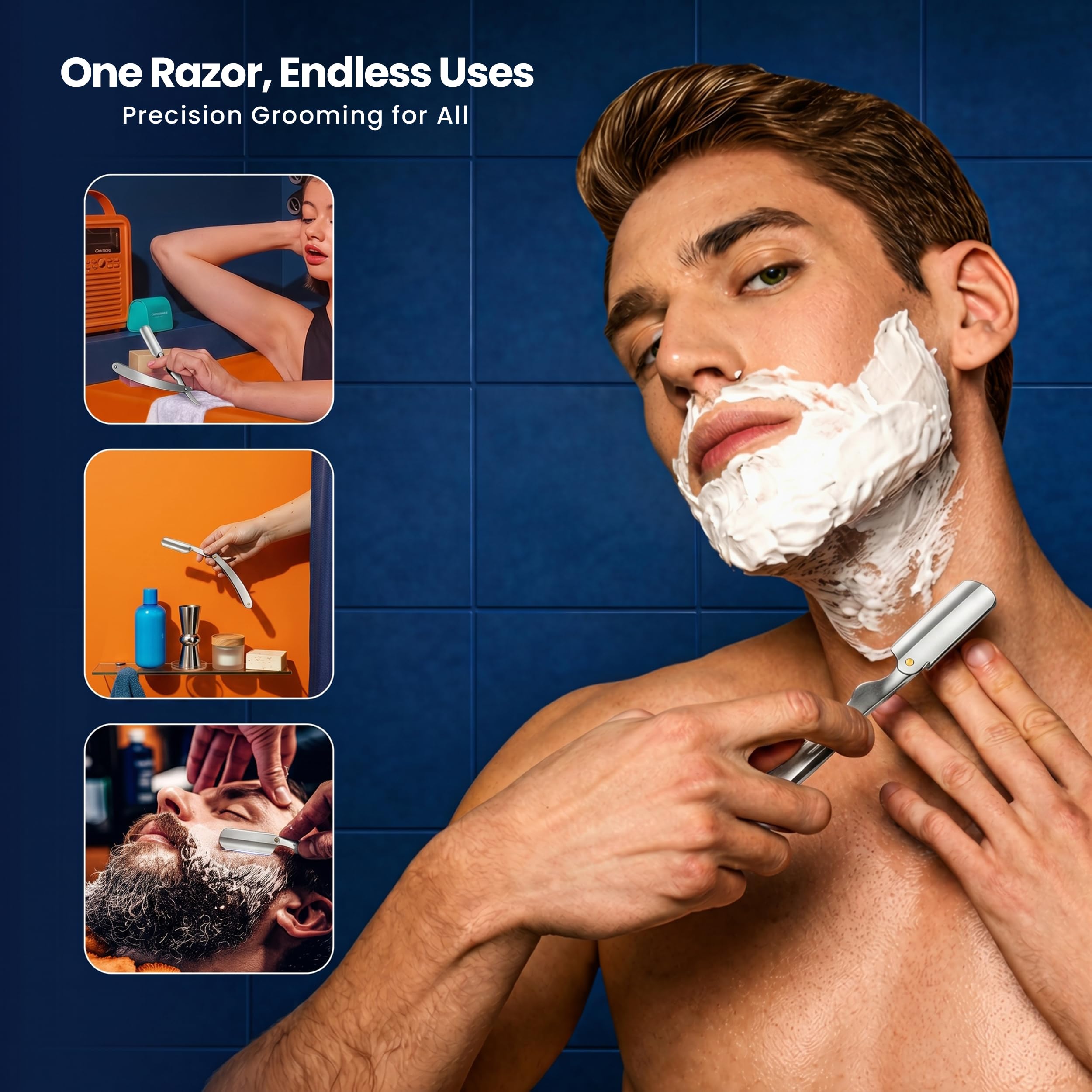Utopia Care Professional Straight Razor for Men, Barber Straight Edge Razor Safety with 100 Pack Blades, Silver