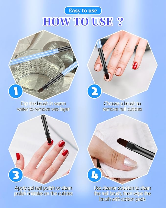 AMilHiTon 3PCS Nail Polish Clean Up Brush, Round/Flat/Angled, Marble Blue