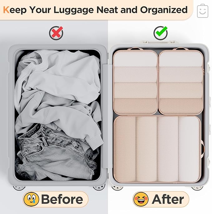 Veken 6/9/11 Set Compression Packing Cubes Garment Bags for Travel Essentials,Compressible Expandable Luggage Organizer Bags for Clothing,Space Saver Bags with Over 1000 pcs of Mesh Holes(Beige)