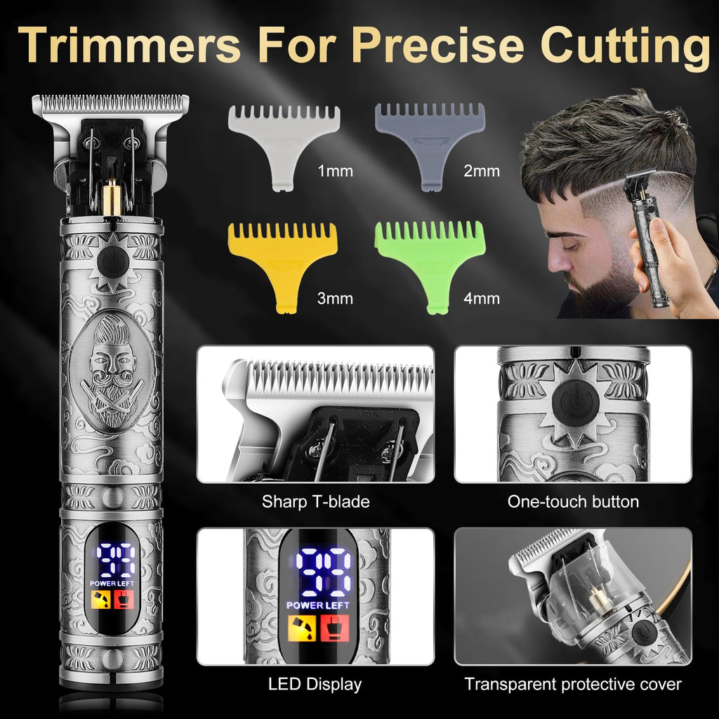 QREEYX Hair Clippers for Man T-Blade Trimmer Nose Hair Trimmer Electric Shaver Set, Professional 4 in 1 Barber Clippers Set for Haircut, Men’s Grooming Kit with LCD Display, Ideal Gift for Him