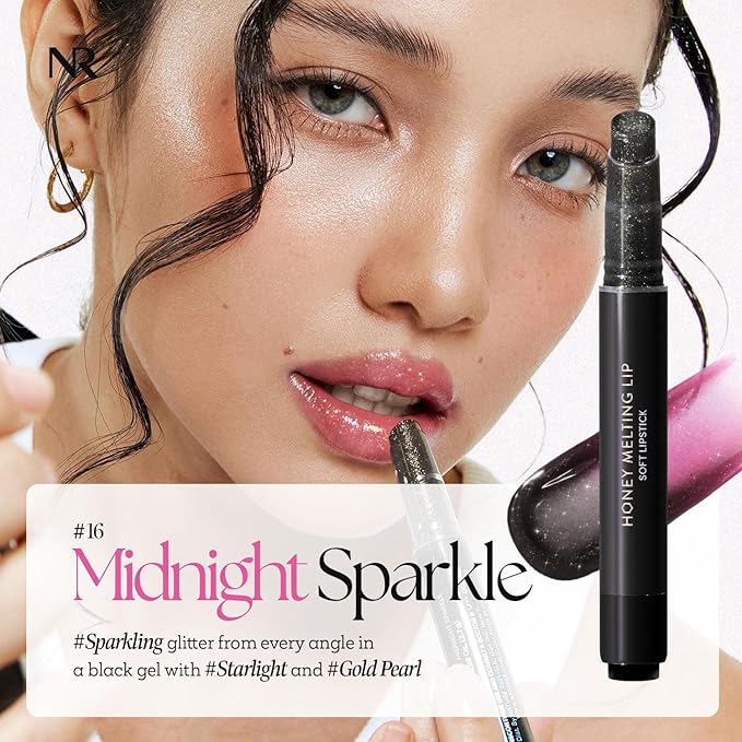 Nature Republic HONEY MELTING LIP GLITTER & PLUMPING (16 MIDNIGHT SPARKLE) | SOFT LIP STICK Moisturizing Gloss, Volumizing formula, Color changing Sheer tint, Shine Glimmer Finish