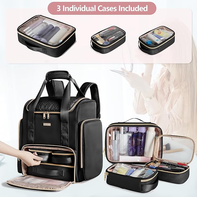 Prokva Large Makeup Backpack, Double-Layer Professional Makeup Travel Case