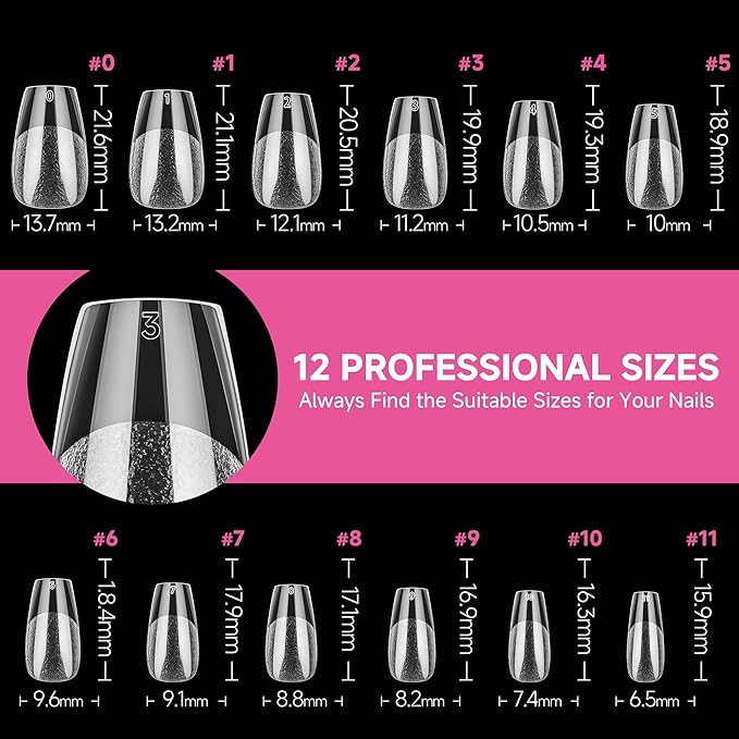 UNA GELLA Short Coffin Nail Tips, 312pcs Short Coffin Gel Nails Tips, Pre-shape Half Matte Fake Nails 12 Sizes Full Cover Press on Nails for Acrylic Nail Extension DIY Salon at Home