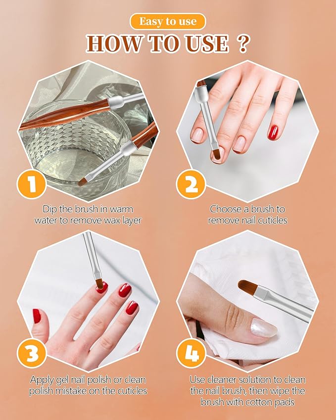 AMilHiTon 3PCS Nail Polish Clean Up Brush, Round/Angled/Flat, Wood Color