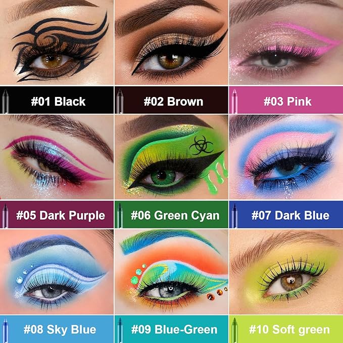 Meilury 15 Colorful Eyeliner Pen Set, Eye Shadow Pencil, Pearl Eyeliner Kit Metallic Glitter Colored Eye liner for Women Eye&Lip Liner Professional Waterproof Eye Makeup