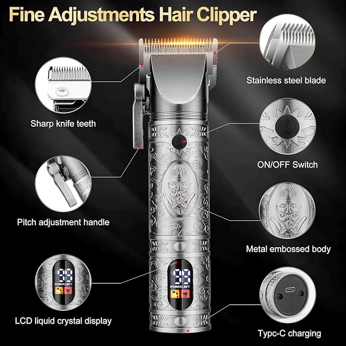 QREEYX Hair Clippers for Man T-Blade Trimmer Nose Hair Trimmer Electric Shaver Set, Professional 4 in 1 Barber Clippers Set for Haircut, Men’s Grooming Kit with LCD Display, Ideal Gift for Him