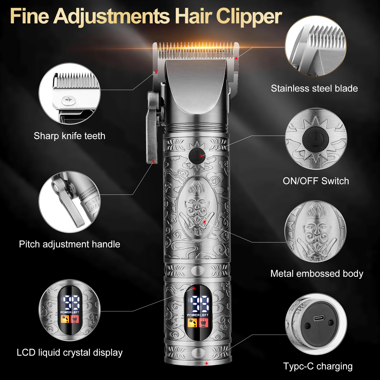 QREEYX Hair Clippers for Man T-Blade Trimmer Nose Hair Trimmer Electric Shaver Set, Professional 4 in 1 Barber Clippers Set for Haircut, Men’s Grooming Kit with LCD Display, Ideal Gift for Him