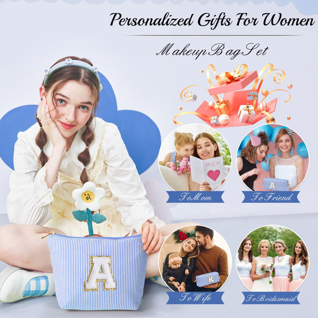 YOOLIFE Teen Girl Gifts Trendy Stuff | Makeup Bag | Cosmetic Bag | Makeup Pouch Teen Girl Gifts Trendy Stuff | Birthday Gift | Birthday Gift for Women Girls | Blue Initial J