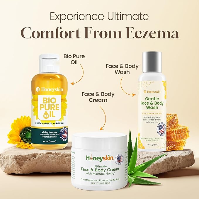 Honeyskin Ultimate Face & Body Cream with Manuka Honey MGO 514+ - Organic Hydrating Moisturizer for Extremely Dry, Sensitive Skin - Soothing Cream for Dry, Itchy & Flaky Skin 8oz