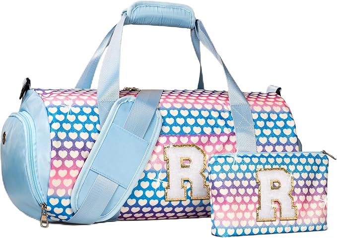 Vogewood Birthday Gift for Tween, Initial Kids Rainbow Gradient Weekend Bag