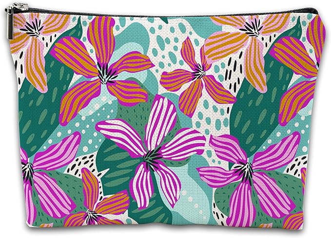 iapodiad Makeup Bag Abstact Tropical Flowers Cosmetic Bag Mini Portable Travel Toiletry Bag Organizer Makeup Brushes Aesthetic Accessories Waterproof Storage Bag for Women
