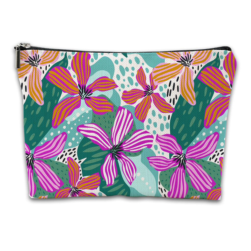 iapodiad Makeup Bag Abstact Tropical Flowers Cosmetic Bag Mini Portable Travel Toiletry Bag Organizer Makeup Brushes Aesthetic Accessories Waterproof Storage Bag for Women
