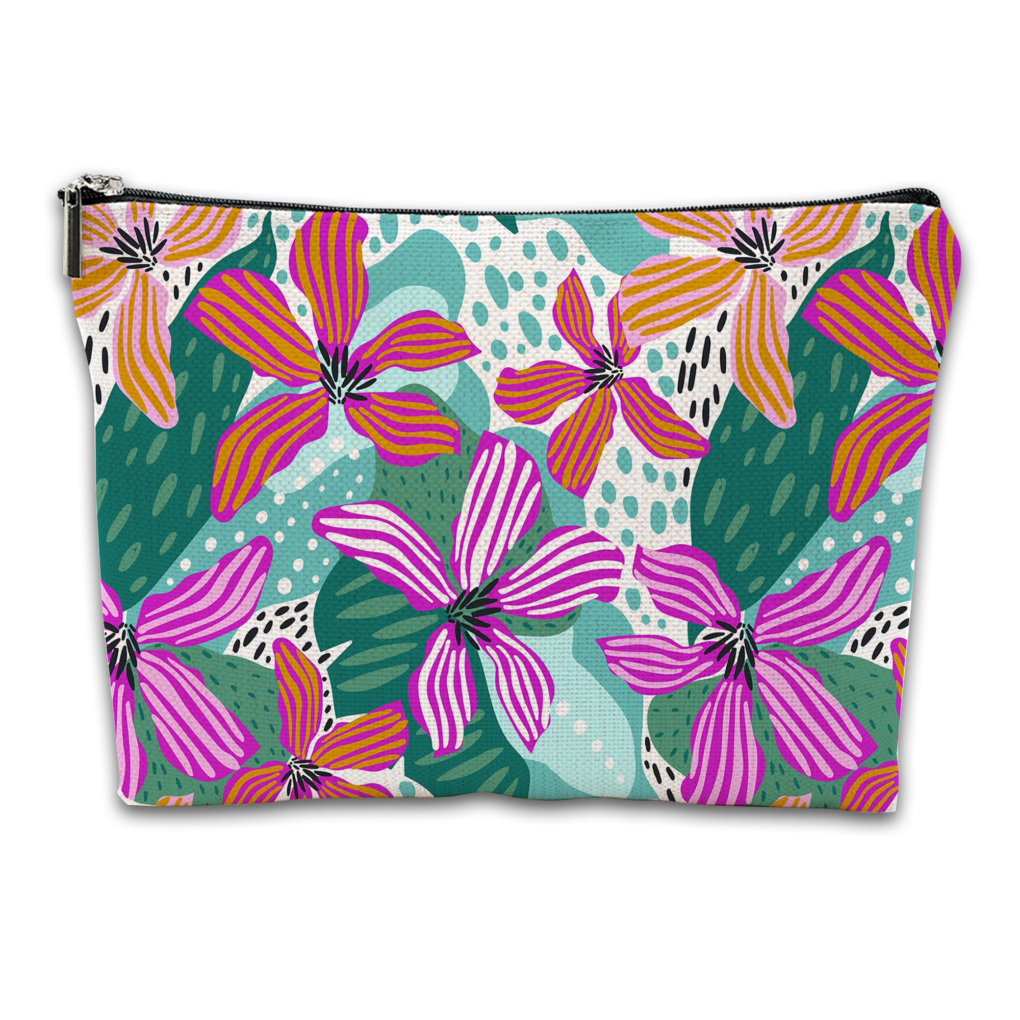 iapodiad Makeup Bag Abstact Tropical Flowers Cosmetic Bag Mini Portable Travel Toiletry Bag Organizer Makeup Brushes Aesthetic Accessories Waterproof Storage Bag for Women