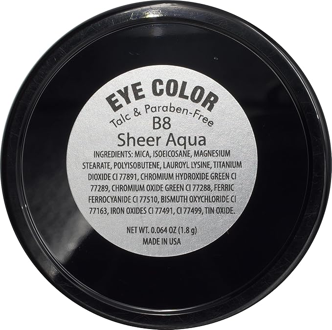 Pure Ziva Sheer Aqua Shimmering Teal Blue Green Pressed Powder Single Vegan Eyeshadow; Talc, Paraben & Cruelty Free