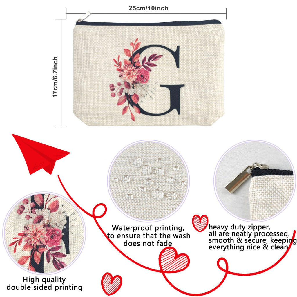 Initial A-Z Personalized Floral Makeup Bag, Monogrammed Birthday Gifts for Women Mom, Mothers Day Christmas Gift Ideas for Best Friend, Bride Bridesmaid, Her, Grandma, Small Travel Cosmetic Bag (G)