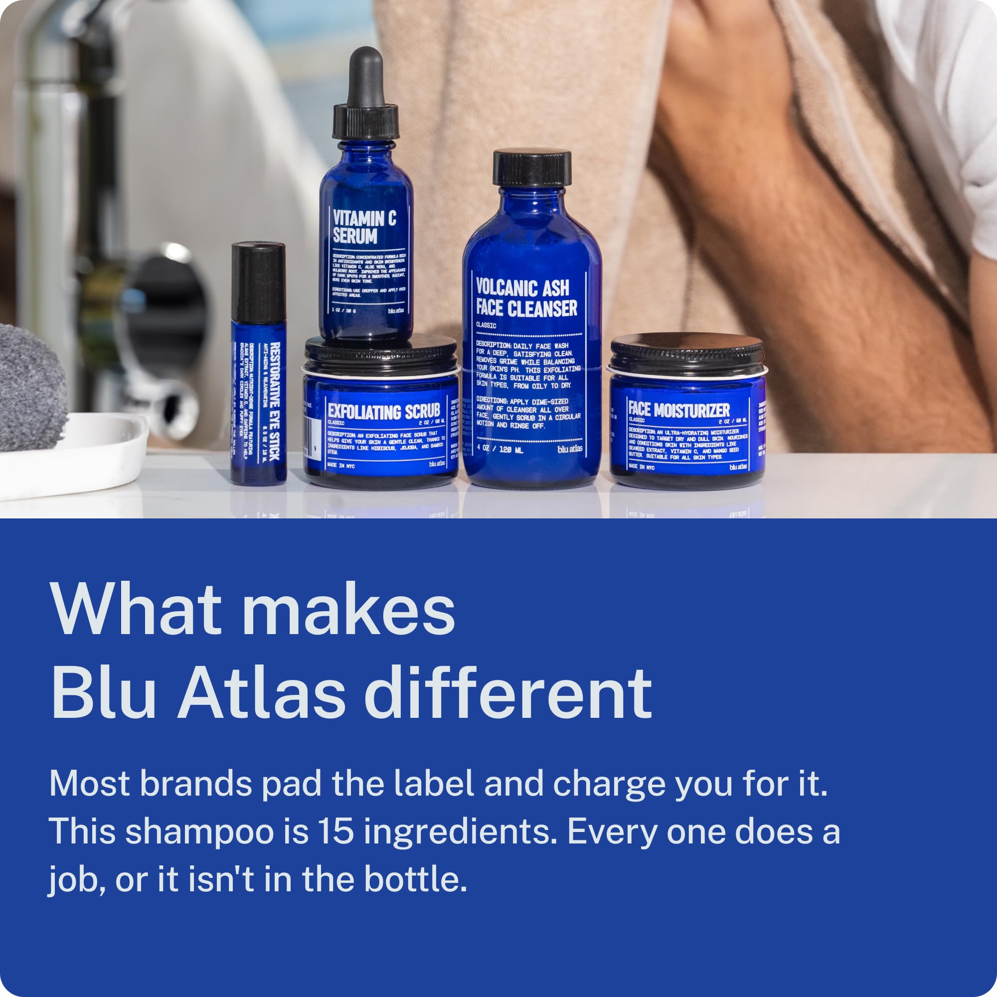 Blu Atlas Natural Shampoo for Men — Sulfate-Free for All Hair Types, 15 Ingredients, No Filler, Helps with Dandruff and Dry Scalp — Coconut Apricot Scent, 32 oz