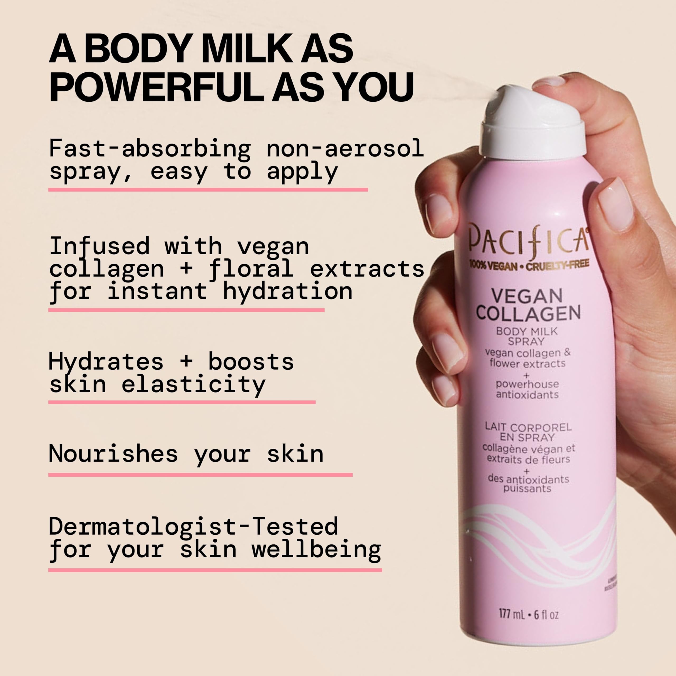 Pacifica Spray Lotion for Body - Vegan Collagen Body Milk Spray – Hydrating Moisturizer Mist Fast-Absorbing Instantly Hydrates & Softens Skin Jasmine & Vanilla Natural Scent Clean Beauty Non-Aerosol