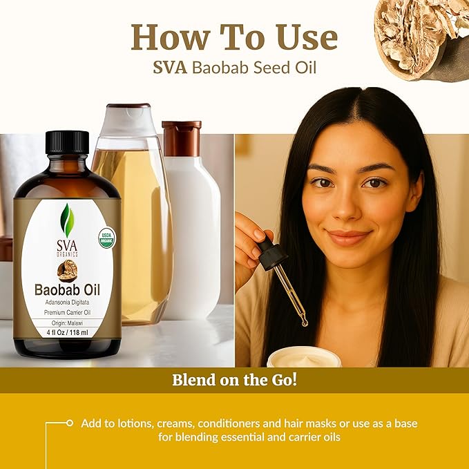 SVA ORGANICS Baobab Seed Carrier Oil with Dropper, 4 Fl Oz (118 ml)