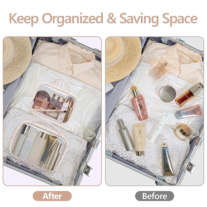 PACKISM Clear Makeup Bag - TSA Approved Toiletry Bag, 2 Pink Ditsy Floral