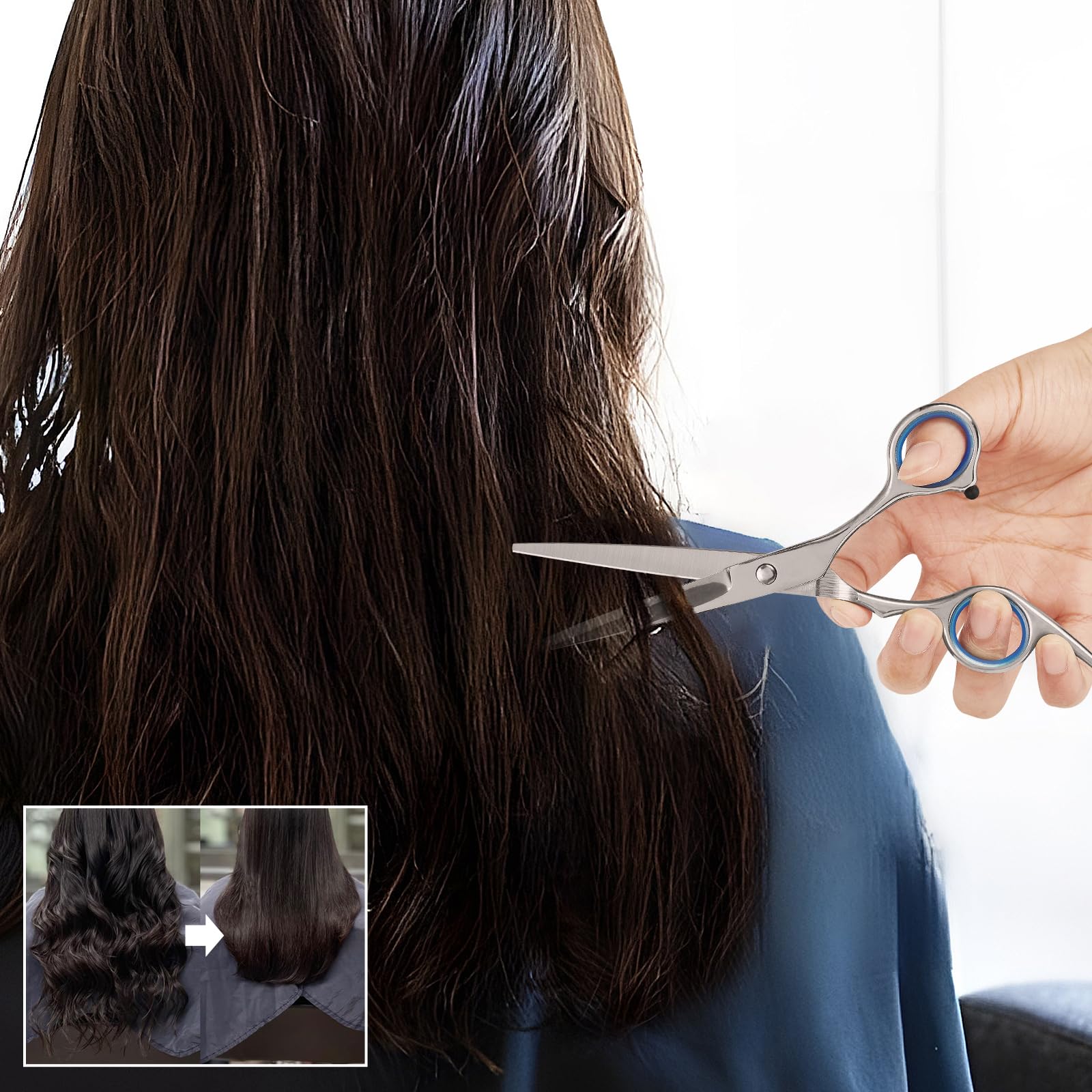 Homekoey Hair Cutting Scissors,6.5 Inch Professional Stainless Steel Barber Haircut Shears Razor,Sharp Blades,One Comb Included, For Salon Home Men Women Adults Kids Pet (Silver)
