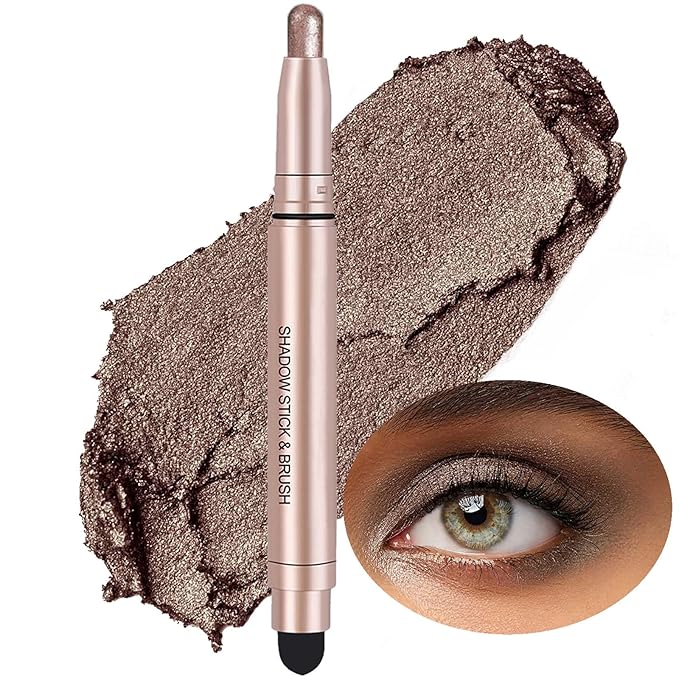Qeetvia Dark Brown Eyeshadow Stick Makeup, Waterproof Hypoallergenic Long Lasting Cream Eye Shadow Pencil, Highlighter Matte Crayon eyes liner, Glitter Primer Palette Shimmer Eyeliner Pen