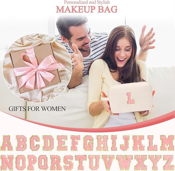Sernaxi Personalized Initial Makeup Bag Trendy Stuff Corduroy Cosmetic Bag Travel Toiletry Bag, Valentine’s Day Gift Makeup Organizer Case & Makeup Pouch for Women Teen Girls Mom Girlfriend Wife