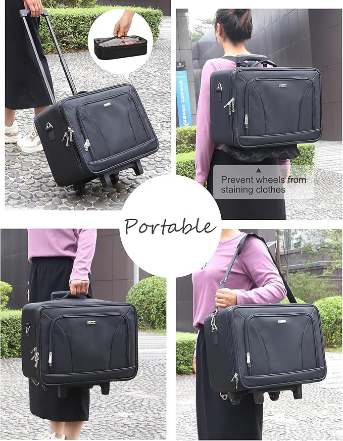 MONSTINA Rolling Makeup Train Case,Professional Cosmetics Beauty Hairdresser Bag with Shoulder Strap (Black z)