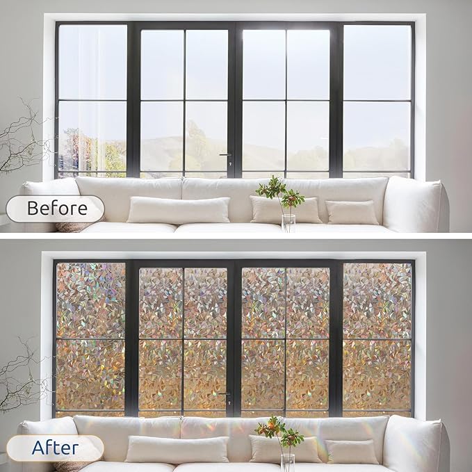 rabbitgoo Rainbow Window Privacy Film, Stained Cling, Brown, 23.6" x 78.5"