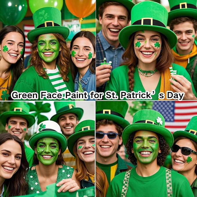MEICOLY St Paddys Green Face Body Paint Stick(1.06 Oz), St.Patrick’s Day Accessories,Green Face Paint for Halloween Elphaba Witch Makeup,Hunting Hulk Camo Face Paint,Green Eye Black