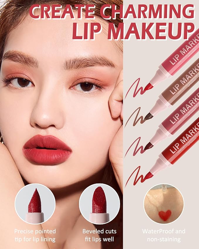 Lip Stain Liner Pen, Ruby Red Lip Tint Stain Liquid Lipstick Waterproof-04