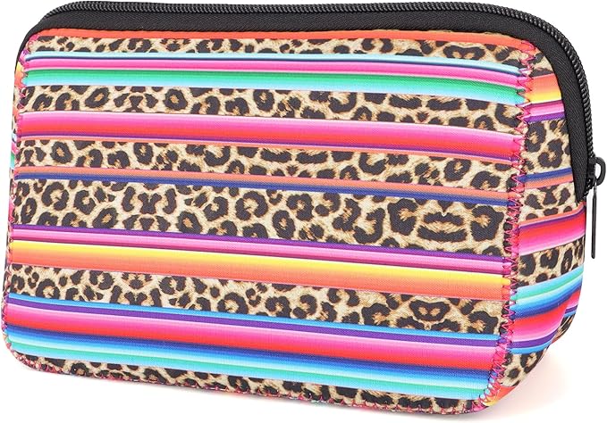 AJLTPA Waterproof Neoprene Cosmetic Bag, Rainbow Leopard
