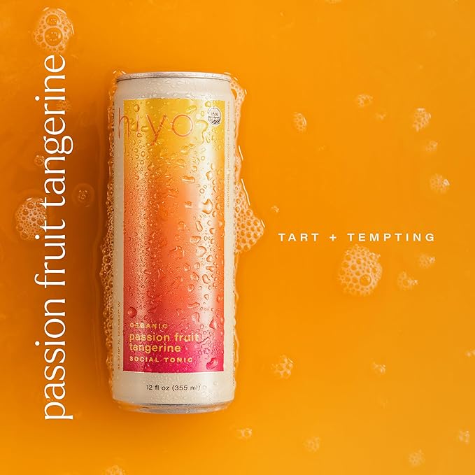 Hiyo Organic Social Tonic – Passion Fruit Tangerine, 12 Pack - Non-Alcoholic Functional Seltzer, Flavored Sparkling Water Crafted with Organic Adaptogens, Nootropics & Botanicals