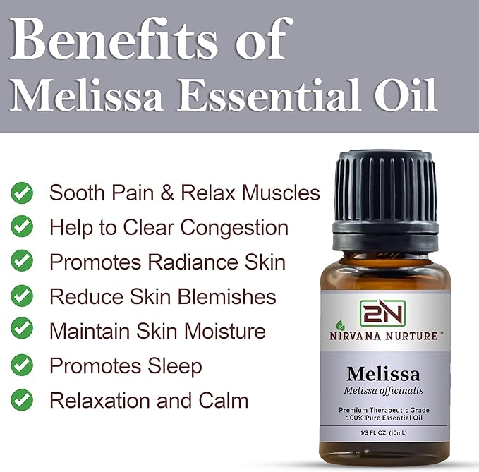 Nirvana Nurture Melissa Essential Oil, 100% Pure Undiluted, Aromatherapy Oil for Diffuser, Hair & Skin Care