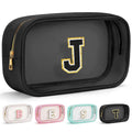 YOOLIFE Initial Travel Essentials Makeup Bag, Skin Care Clear Toiletry Bag Pouch Cosmetic Bag Case Large Makeup Bag Personalized Birthday Gifts for Women Birthday Gifts for Her Wife Black J