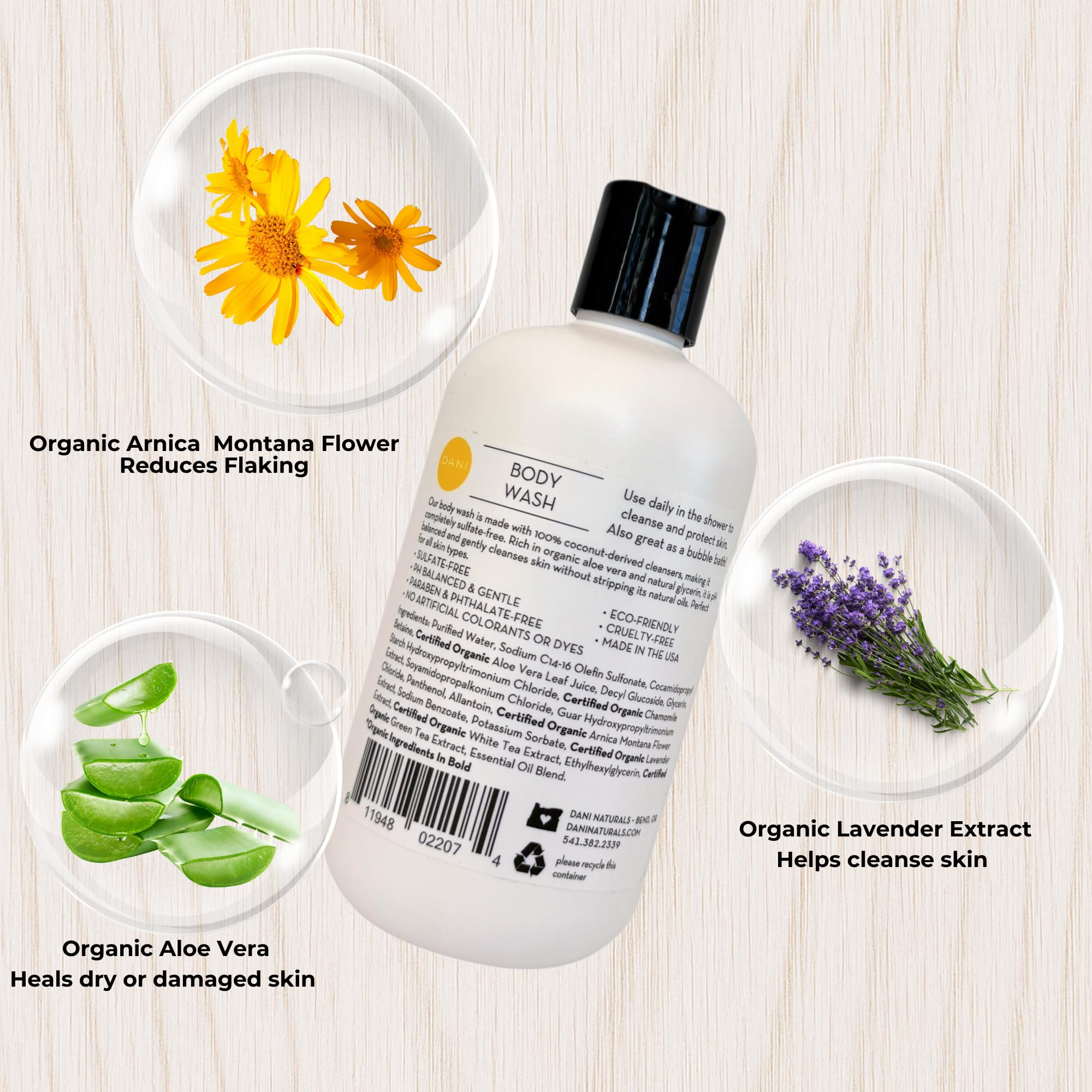 DANI Naturals Sandalwood Vanilla Body Wash, Sulfate-Free and Vegan,12 fl oz