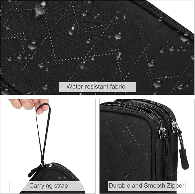 FYY Electronic Organizer, Travel Tech Pouch, Cable Organizer Black Quilted