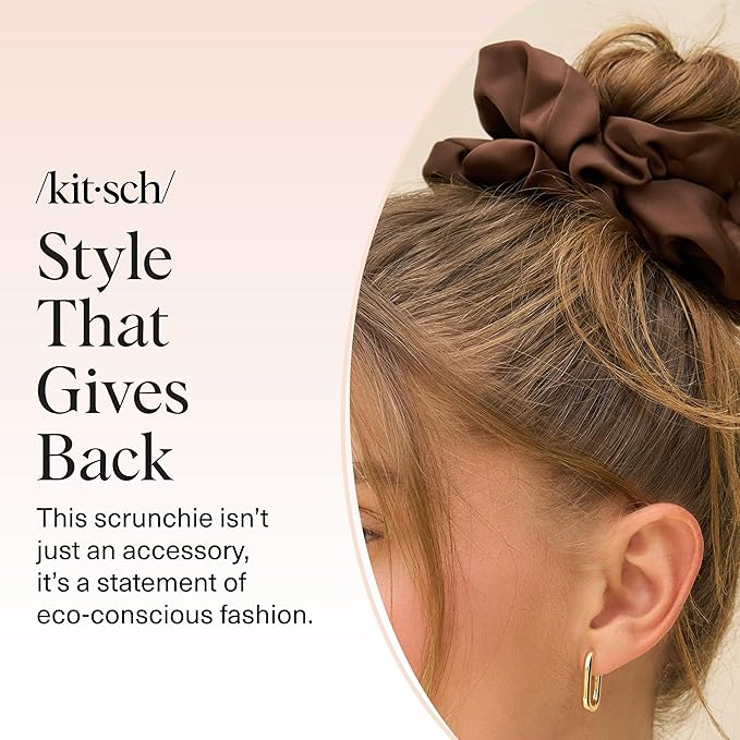 Kitsch Recycled Satin Oversized Scrunchies - Black & Chocolate, 2pcs