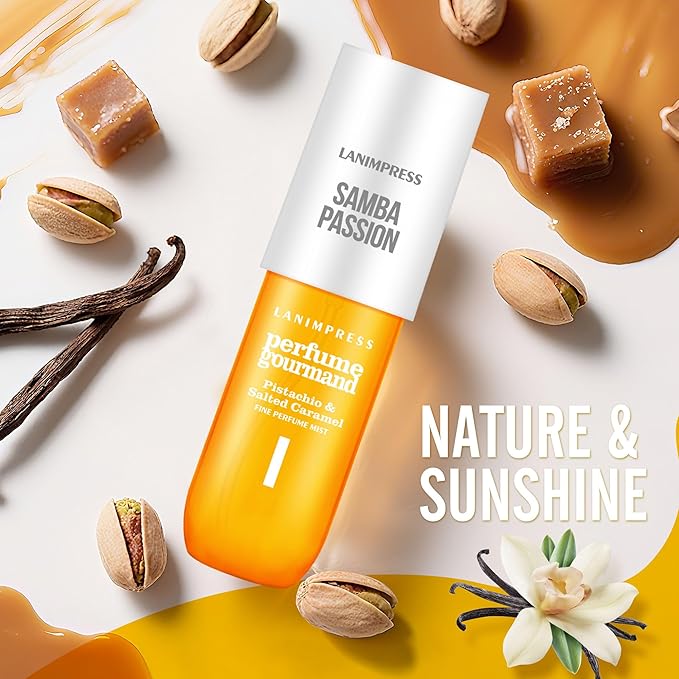LANIMPRESS 3 FL OZ Hair and Body Fragrance Mist, Eau De Parfum for Women,Irresistible Sunshine Perfume No.1, Gourmand Floral Scent– With Notes of Pistachio, Caramel Vanilla,Travel Size Body Spray