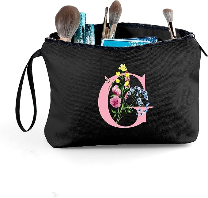 SEAMOON A-Z Womens Birthday Gifts, Initial Makeup Bag with Mirror, G