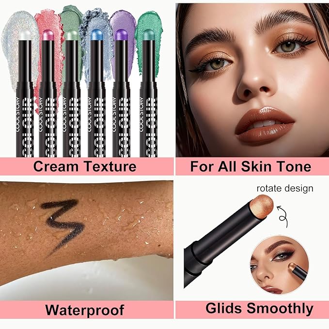 Hyesamyo Green Eyeshadow Stick - Long Lasting Waterproof Matte & Shimmer Cream Eyeshadow Pencil - Highly Pigmented Easy Blend Makeup Kit for Women - Travel Size Eye Shadow for Beginners (24#)