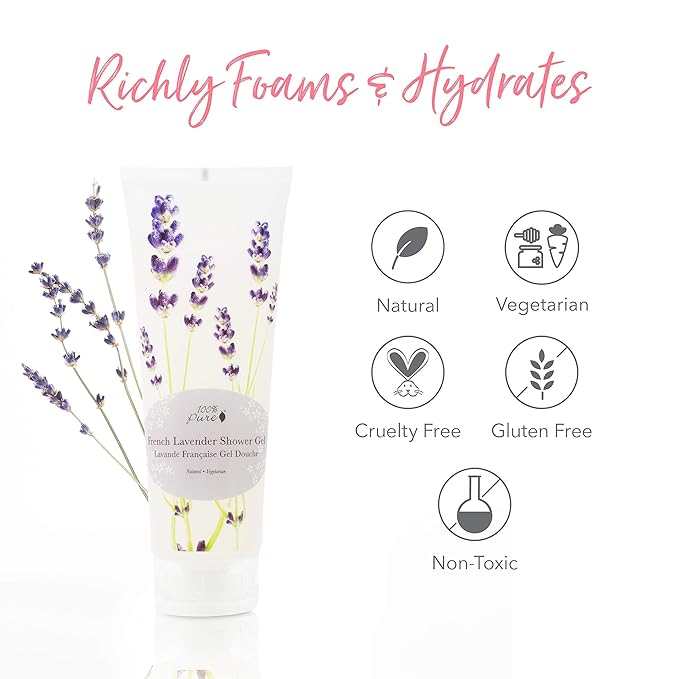 100% PURE French Lavender Shower Gel Natural Foaming & Hydrating Body Wash