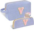 Sernaxi Personalized Initial Makeup Bag Trendy Stuff Corduroy Cosmetic Bag Travel Toiletry Bag, Valentine’s Day Gift Makeup Organizer Case & Makeup Pouch for Women Teen Girls Mom Girlfriend Wife
