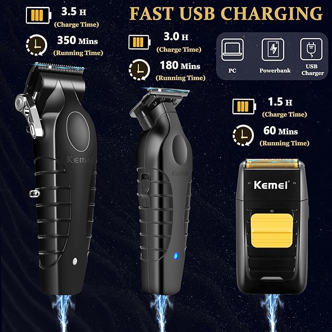 KEMEI Professional Hair Clippers and Trimmers Set Cordless Barber Clippers