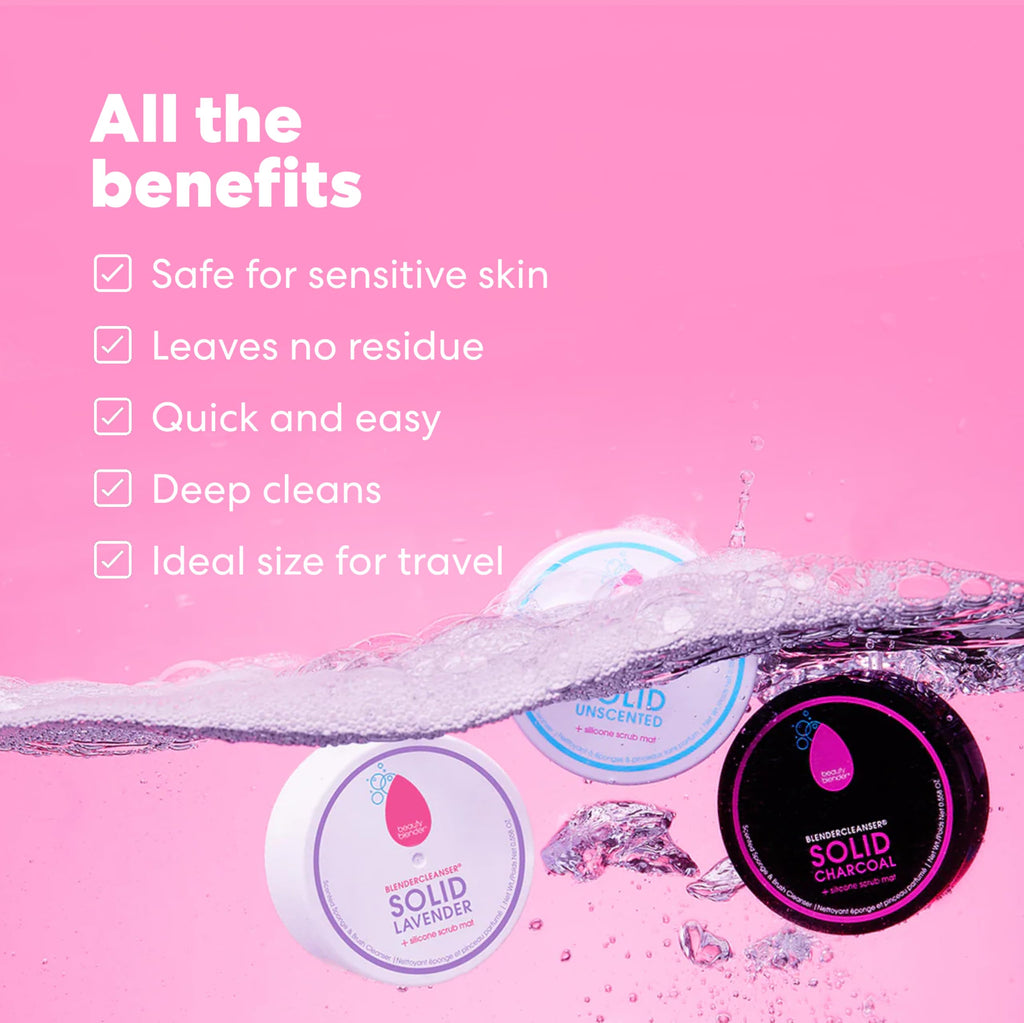 Beautyblender Blendercleanser Tool Scrub Solid Cleanser – Lavender Makeup Sponge & Brush Cleansing Bar – Hand, Sponge, and Brush Cleanser, Removes Makeup & Buildup, Travel-Friendly, 1 oz