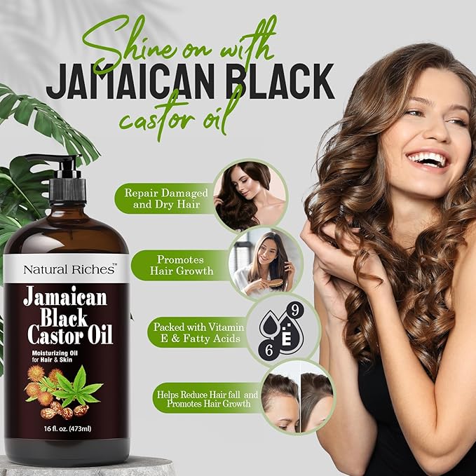 Jamaican Black Castor Oil 16 Fl Oz Glass Bottle Hair Growth Oil