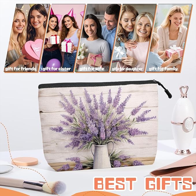Scribesense Cosmetic Bags Travel Makeup Toilet Case Waterproof Pouch for Women Girls 6.7X9.45inches - Lavender in A White Pitcher on A White - Wood Background