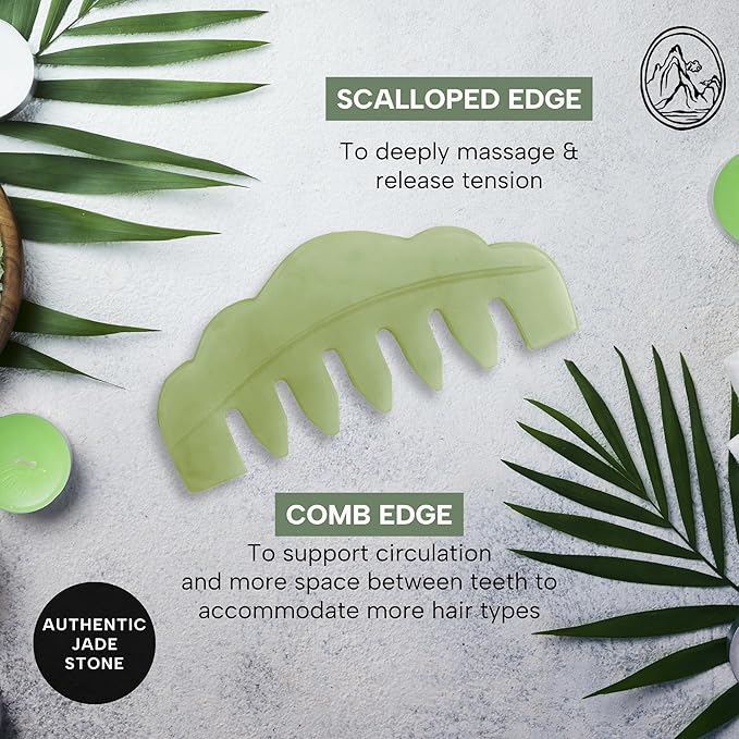 Mount Lai | Hand-Carved Natural Jade Massaging Gua Sha Comb | Gua Sha Jade Comb Scalp Massager and Gua Sha Scraping Tool | Balances and Cools Scalp, Promotes Relaxation and Blood Circulation