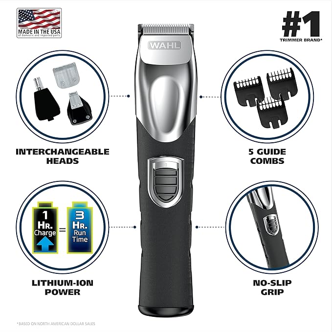 Wahl USA Rechargeable Lithium Ion All in One Beard Trimmer for Men